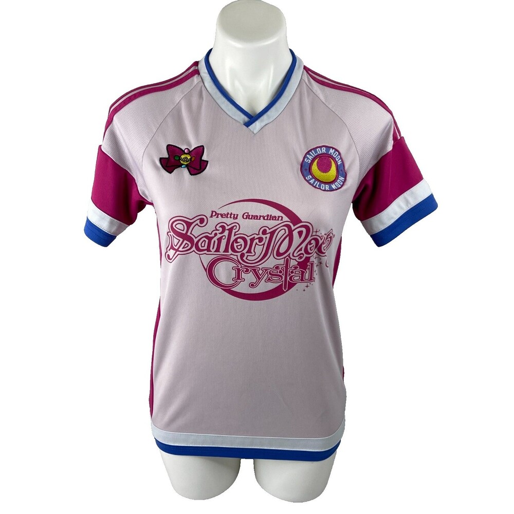 Sailor Moon Crystal Women Small Jersey Shirt White Pink Embroidered